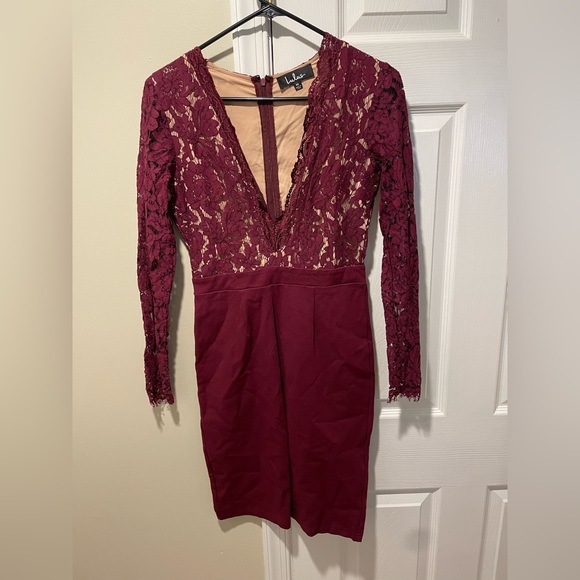 Lulu’s Maroon Lace Bodycon Midi Dress - Picture 1 of 3